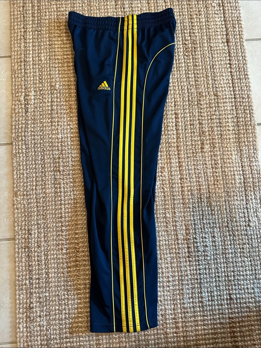 adidas Navy Track Pants with Yellow Side Stripes